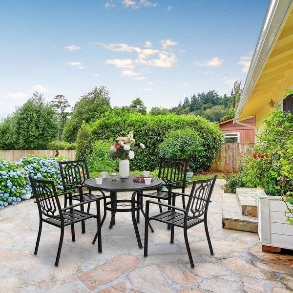 MFSTUDIO 5-Piece Outdoor Patio Dinning Set 4 Swivel Chairs and 37 Square Bistro Table with Umbrella Hole Backyard Garden Furniture Sets